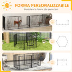 Recinto per Cani a 6 Pannelli Modulabili da Interno ed Esterno, in Acciaio, 164x83x80 cm, Nero - immagine 5