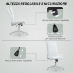 Sedia da Ufficio Ergonomica e Regolabile con Schienale Ricurvo, in Pelle PU e Acciaio, 58x53x97-107 cm, Bianco - immagine 7