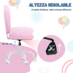 Sedia per Scrivania a Forma di Cuore con 5 Rotelle e Altezza Regolabile in Tessuto Rosa, 42x50x79-89cm - immagine 5