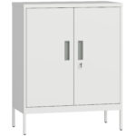 Armadietto da Ufficio in Acciaio a 2 Ripiani Regolabili con Serratura e 2 Chiavi, 80x40x1 cm, Bianco