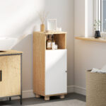 Mobiletto Bagno Salvaspazio con Armadietto a 2 Ripiani e Vano Aperto, 30x30x79,7 cm, Bianco e Legno - immagine 2