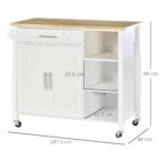 Carrello con Ruote Salvaspazio, Penisola Cucina in Legno Massiccio: 1 Cassetto, 1 Armadietto, 3 Ripiani e 4 Ruote, 107,5x48x89 cm - immagine 3
