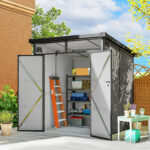Casetta da Giardino in Plastica Porta Attrezzi con Finestre, Prese d'Aria e Blocco, 1,9x1,9 m, Grigio Chiaro - immagine 2