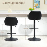 Set 2 Sgabelli Imbottiti ad Altezza Regolabile con Schienale e Braccioli, 52,5x53x86,5-108 cm, Nero Grigio Chiaro - immagine 5