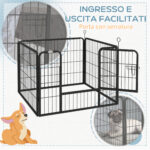Recinto per Cani Pieghevole in Metallo, per Interno ed Esterno con Porta e Picchetti, 82x82x60cm Grigio - immagine 7