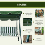 Dondolo da Giardino 3 Posti in Acciaio e Teslin con Tetto Parasole, 172x110x153 cm, Bianco e Verde - immagine 6