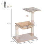 Torre per Gatti max 3,6kg con Amaca e Pallina Appesa, in Legno e Peluche, 50x36x70 cm, Beige - immagine 3