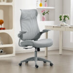 Sedia da Ufficio Ergonomica con Braccioli Regolabili, Schienale a Rete e Poggiatesta, Grigio - immagine 2
