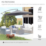 Ombrellone da Giardino 3x2,5 m a Braccio e Inclinabile con Manovella, in Acciaio e Poliestere Grigio - immagine 7