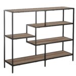 Scaffale Libreria Asimmetrica Stile Industriale in Legno e Metallo