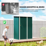 Capanno Porta Attrezzi in Metallo con Tetto Inclinato e Porta Bloccabile, 142x86x189 cm, Verde - immagine 6