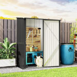 Casetta da Giardino Porta Utensili in Lamiera Acciaio con Serratura, 161,5x94,5x196cm, Nero - immagine 8