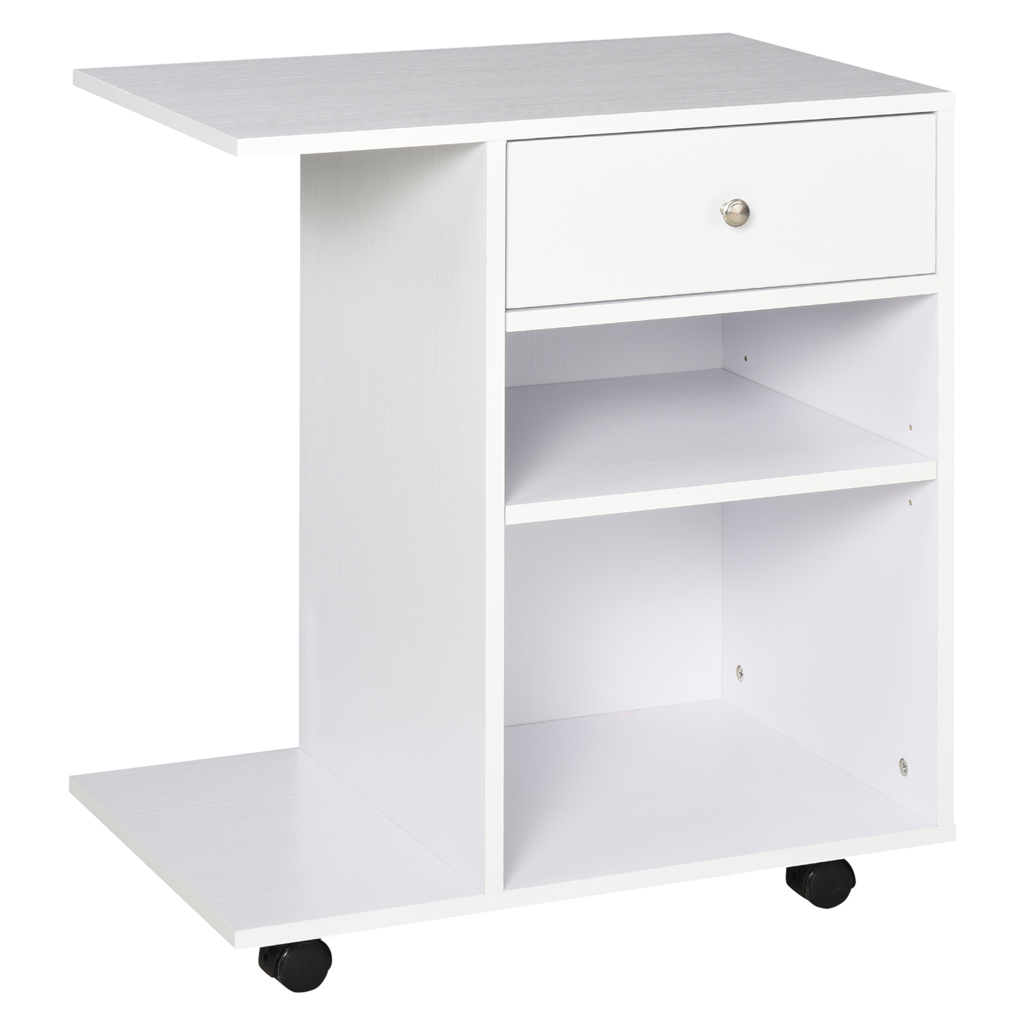 rm8110193d389a537.jpg Mobiletto per Stampante in Legno con 4 Ruote, Mensola Regolabile e Piano per CPU, Bianco - immagine 1