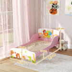 Lettino per Bambini 3+ Anni in Legno con Bordi Rialzati e Sponde di Sicurezza, 143x77x60 cm, Rosa - immagine 3