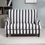 Poltrona da Salotto con Seduta Ampia in Velluto a Righe con Molle a S, 115x82x82 cm, Nero e Bianco - immagine 7