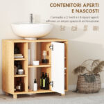 Mobile Sottolavabo Bagno con Armadietto a 2 Ante Soft-Close e 6 Ripiani Aperti, 60x33x57cm, Bianco - immagine 5