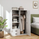 Armadio Moderno con 2 Cassetti, Ripiani Aperti e Vano Appendiabiti, 80x50x124 cm, Bianco - immagine 9