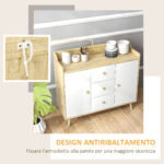Credenza Moderna in Truciolato e Legno di Pino con 3 Cassetti e 2 Armadietti a 2 Livelli, 90x32x80A cm - immagine 5