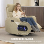 Poltrona Reclinabile Elettrica in Ciniglia con Poggiapiedi, Poggiatesta Regolabile e Prese, 80x93x103 cm, Beige - immagine 9