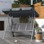 Dondolo da Giardino a 3 Posti in Metallo con Tetto Parasole Rimovibile, 171x108x154 cm, Grigio scuro - immagine 2