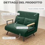 Divano Letto 3 in 1 in Tessuto Effetto Velluto con Schienale Regolabile e 2 Cuscini, 102x73x81 cm, Verde - immagine 6