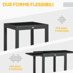 Tavolo da Pranzo Allungabile da Giardino con Piano in Vetro e Alluminio, 80-160x80x75 cm, Nero - immagine 4
