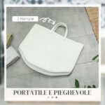 Cesto Portabiancheria da 36L Portatile e Pieghevole con Manici in Cotone Naturale, Ø38x45 cm, Crema - immagine 6