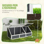 Casetta per Tartarughe di Terra senza Fondo, in Legno di Abete e Acciaio Zincato, 120x55x50A cm, Grigio e Bianco - immagine 4