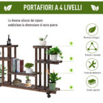 Porta Piante da Esterno, Scaffale Portafiori a 4 Livelli, Fioriera da Esterno e Interno in Legno con 4 Ruote, 123,5 x 33 x 80cm - immagine 4