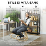 Sedia Inginocchiatoio Dondolante in Tessuto Effetto Lino e Legno di Betulla, 51x84x93 cm, Nero - immagine 6
