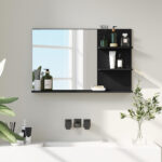 Specchio Bagno Moderno con 2 Ripiani Laterali e Ripiano Inferiore, in Legno e Vetro, 75x10x48 cm, Nero - immagine 8