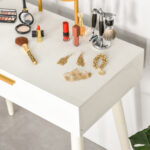 Tavolo Trucco con Specchio e 2 Cassetti per Accessori, in Legno, 80x40x123 cm, Bianco - immagine 9