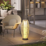 Lampada Solare da Giardino con Illuminazione LED, in PE, Rattan e Acciaio, Ø26x72 cm, Grigio - immagine 9