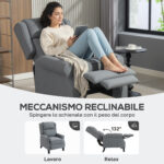 Poltrona Reclinabile 132° max in Tessuto Effetto Lino con Poggiapiedi, 74x84x102 cm, Grigio - immagine 4