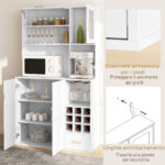 Mobile Dispensa con Portabottiglie, Armadietti, Ripiani e Cassetto, in Truciolato e Legno, 1x38x172 cm, Bianco - immagine 8