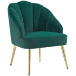 Poltroncina da Camera e Salotto a Conchiglia Stile Art Deco, in Tessuto Vellutato e Acciaio, 63x65x84 cm, Verde