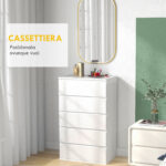 Cassettiera 5 Cassetti in Legno con Maniglie Scanalate, 60x38x1cm, Bianco - immagine 4