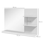 Specchio da Bagno a Parete con 2 Ripiani Laterali e Ripiano Inferiore, in MDF e Vetro con verniciata, 75x10x48 cm, Bianco | Aosom Italy - immagine 4