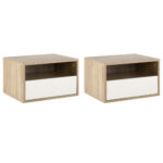 Set 2 Comodini Sospesi con Cassetto e Ripiano 45x35x27,5cm - Bianco e Color Legno