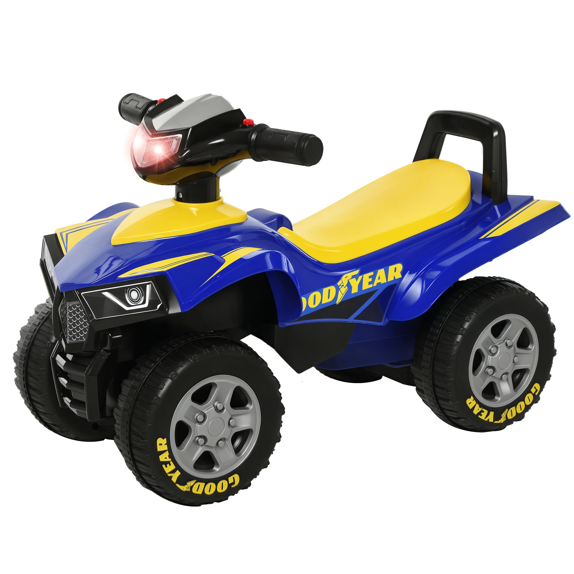 t2Dc2119842540b50.jpg Quad Giocattolo per Bambini 18-36 Mesi con Licenza GOODYEAR con Luci e Suoni Realistici, Blu e Giallo, 60x31x42cm - immagine 1