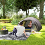 Tenda a Tunnel per 2 Persone con Finestre Laterali e Gancio, in Poliestere 190T e PE, 3,3x1,9x1,2 m, Nero - immagine 9