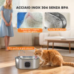 Fontanella per Gatto da 7L con Luce LED e Spazzola, in Acciaio Inox 304, 32x22,1x22,3 cm, Argento - immagine 4