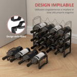 Portabottiglie a 4 Livelli a Onda Impilabili per 16 Bottiglie, in Metallo, 42,5x16,5x41 cm, Nero - immagine 5