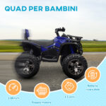 Quad Elettrico per Bambini 3-5 Anni a 12V con Fari e Pedale, in PP e Metallo 1x65x73 cm, Blu - immagine 4