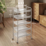 Carrello da Cucina Salvaspazio a 5 Livelli con Cestini a Rete in Acciaio, 45x26,5x106cm, Bianco - immagine 3