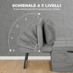 Pouf Letto Pieghevole Multiuso 4 in 1 con Schienale Reclinabile a 5 Livelli, Grigio - immagine 5