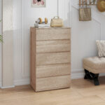 Cassettiera 5 Cassetti in Legno con Guide in Metallo e Maniglie Scanalate, 60x39x1 cm, color Faggio - immagine 9