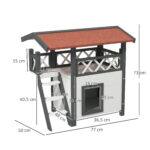 Casetta per Gatti da Esterno con Terrazza e Scaletta in Legno, 77x50x73cm, Bianco e Grigio - immagine 3