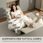 Poltrona Relax Reclinabile Manualmente con Poggiapiedi e Base Girevole Senza Braccioli, Crema - immagine 9