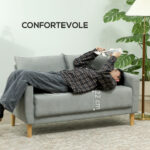 Divanetto 2 Posti Vellutato con Vano Portaoggetti Inferiore e Cuscini, 140x72x82 cm, Grigio - immagine 4